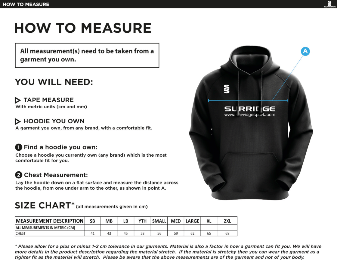 GLA Central Team - Blade Hoody - Size Guide