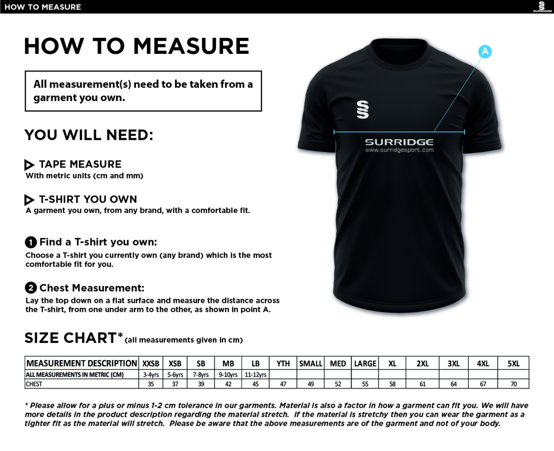 GLA Central Team - Women's Blade Polo Shirt - Size Guide