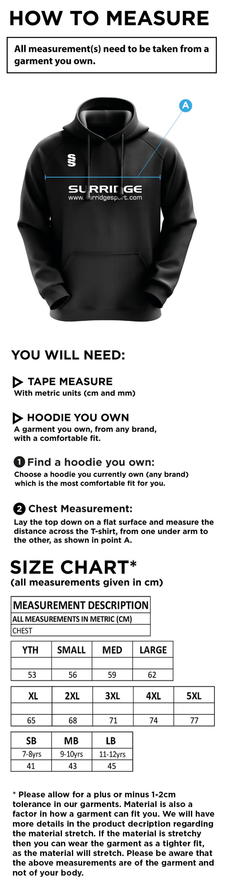 Longford Park Primary - Women's Blade Hoody - Size Guide
